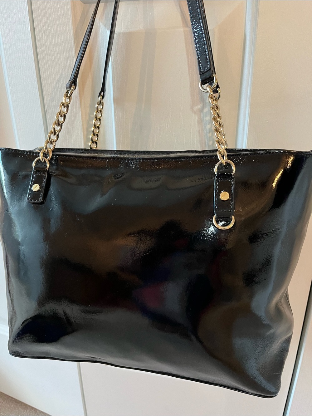 Michael Kors Black Patent Tote with Gold Chain Straps